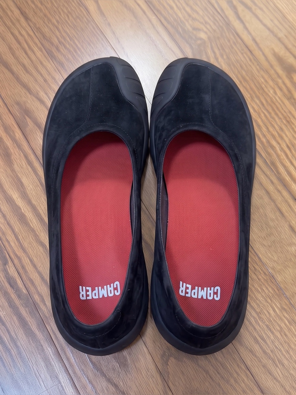 Camper Peu Path Black Suede Ballet Flats Chunky Rubber Sole EU 40 US 10